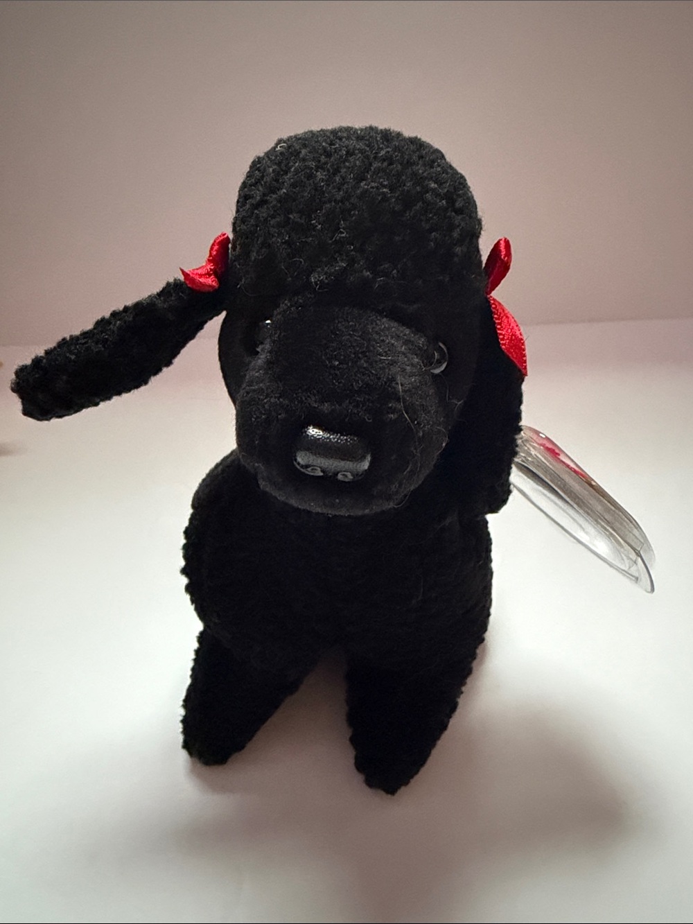 Ty Black Plush Poodle with Red Bow Accent